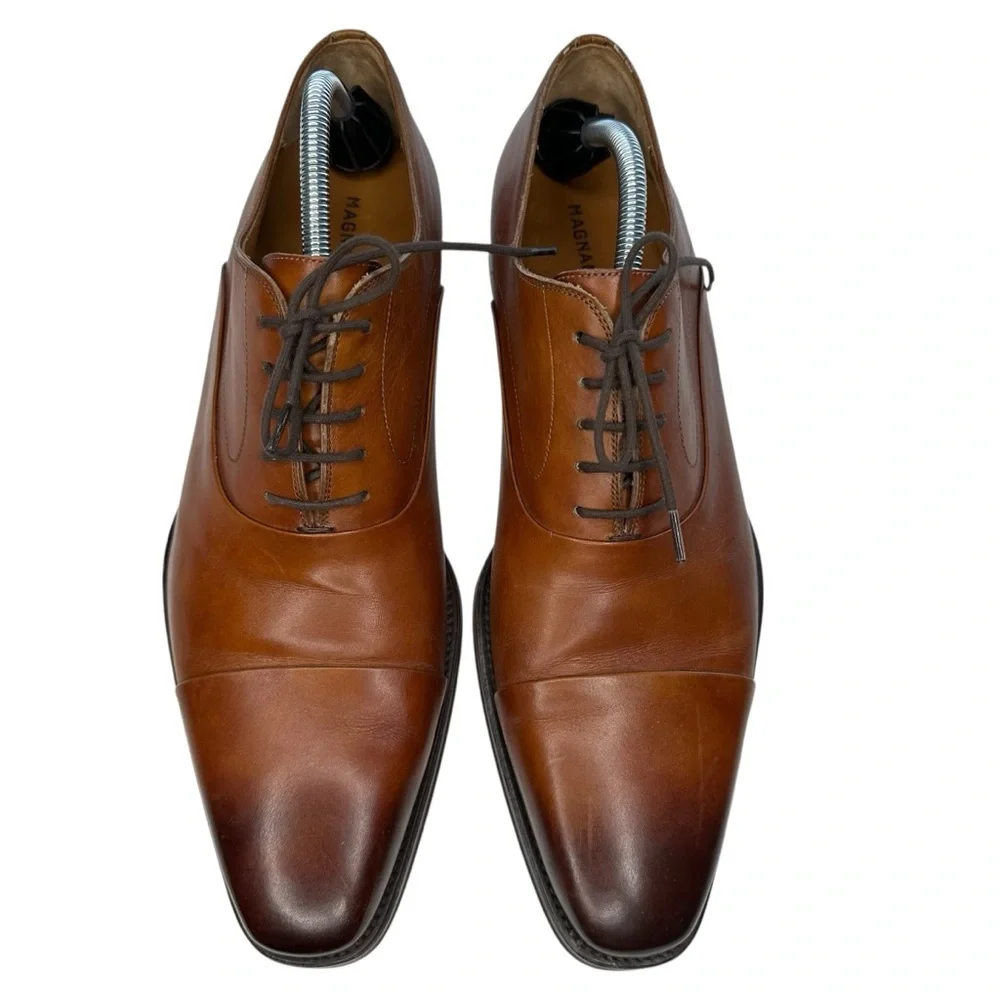 Magnanni Men's Saffron Oxford Cap Toe Dress Shoe Tan Brown Leather 11.5